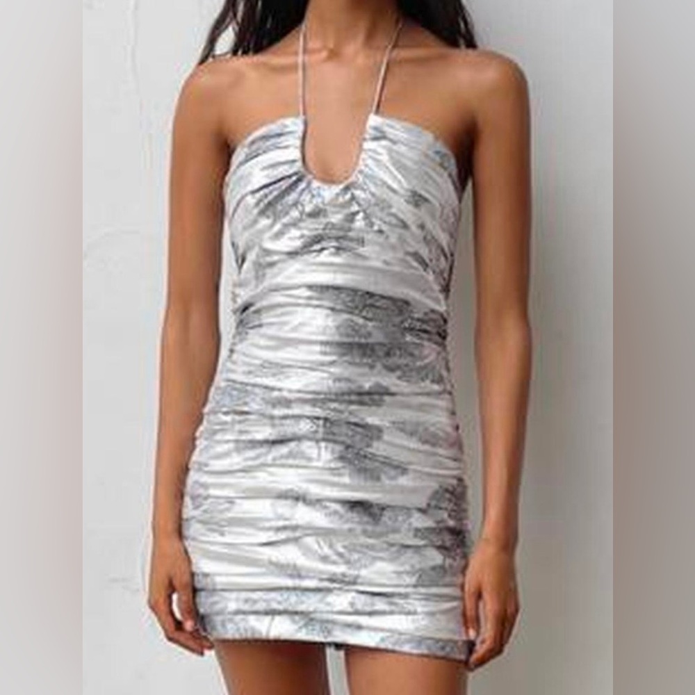 Silver, ruched mini Zara dress
